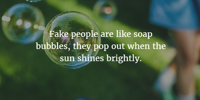 Deepanshi on X: Fake people are like soap bubbles, they pop out when the  sun shines brightly. #fakepeople #quotesaboutlife #TuesdayMorning   / X